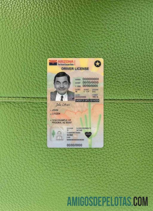 Carteira de motorista dos EUA, Arizona, menor de 21 anos, versão 2 fotolook frente modelo